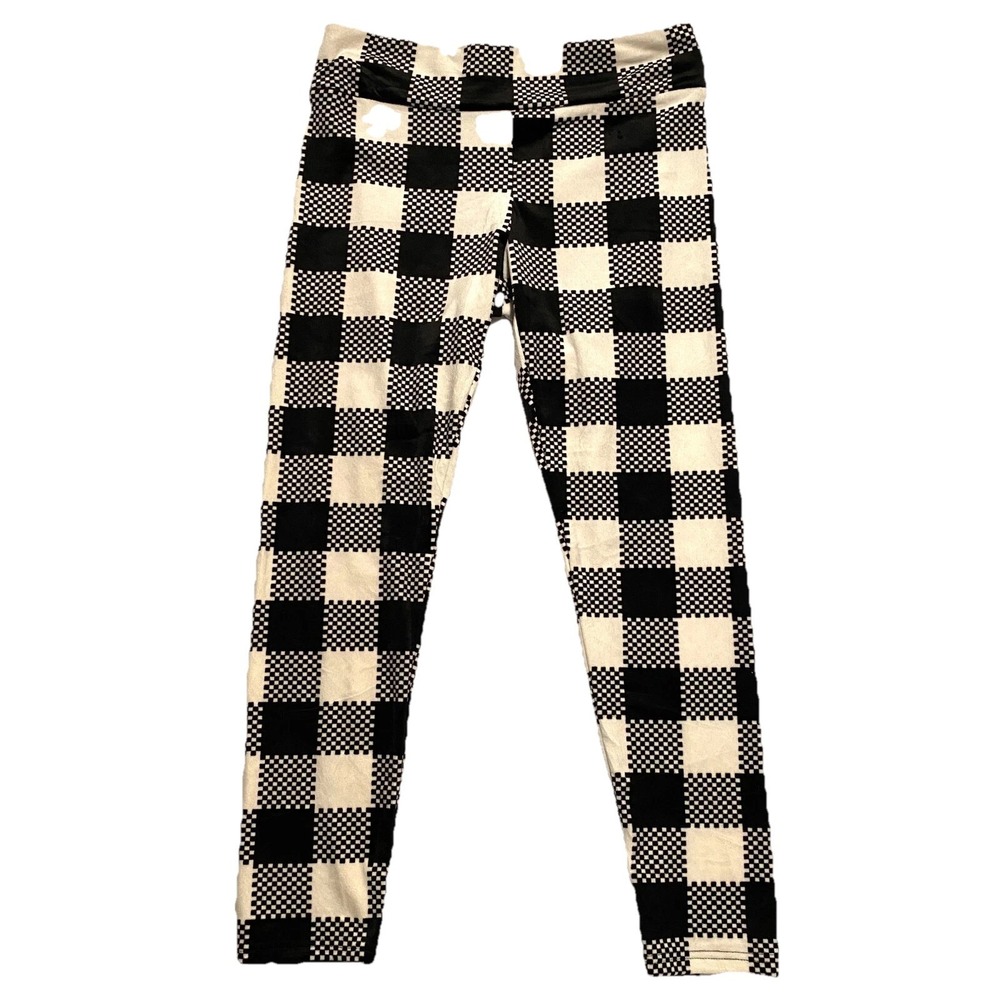 No Boundaries Womens XXL Checkered Buffalo‎ Plaid Leggings Black White High Rise